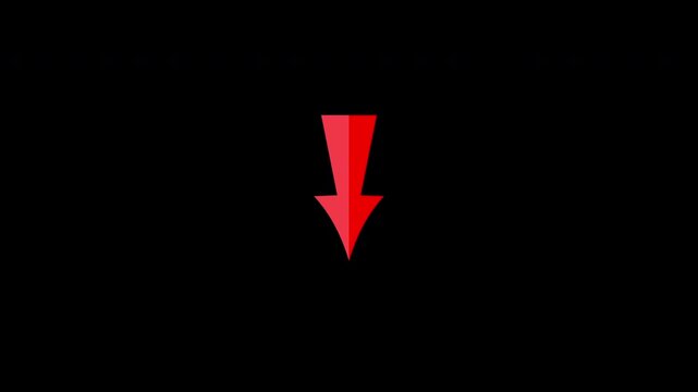 Red downward arrow animation on black background, for ui navigation, and motion pointer, direction