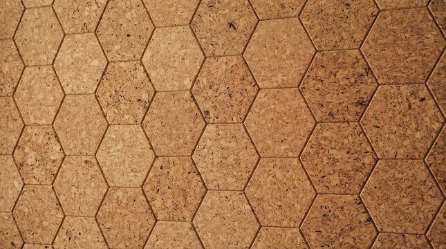 Textured Cork Hexagons, Natural Material Surface, Organic Geometric Pattern, Eco-Friendly Background
