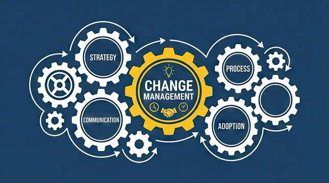 Change management business process diagram with connected gears.