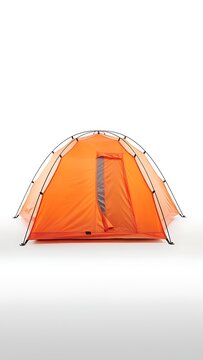 Orange camping tent on white background isolated.