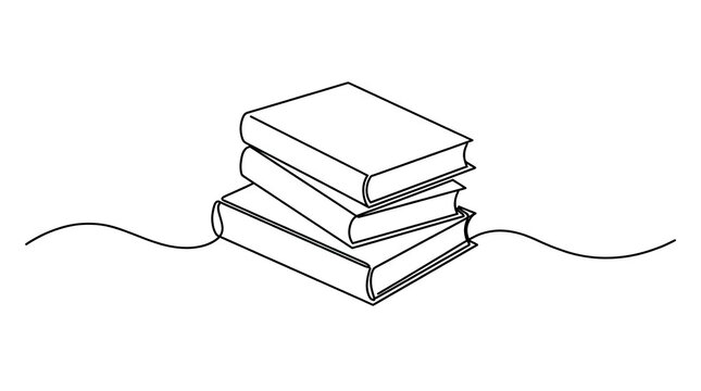 Continuous line drawing of stack of three books.