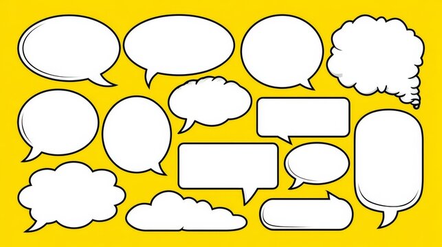 Empty Speech Bubbles and Thought Bubbles Cluster Yellow Background