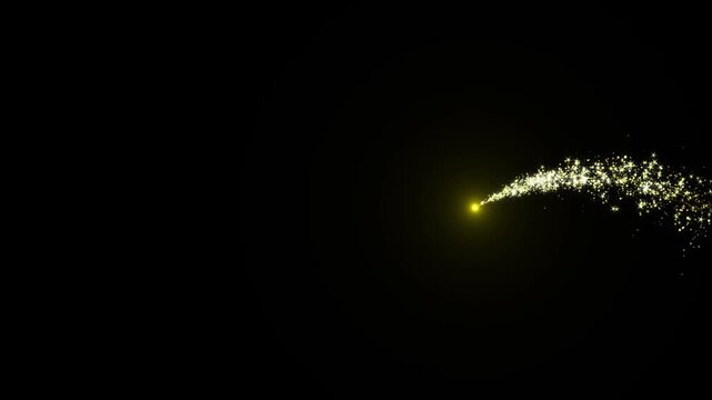 Luxury golden fairy dust trail with sparkling glitter particles, magical light swirl, glowing star effects, twinkling gold sparkles and elegant motion graphics on black screen 4k