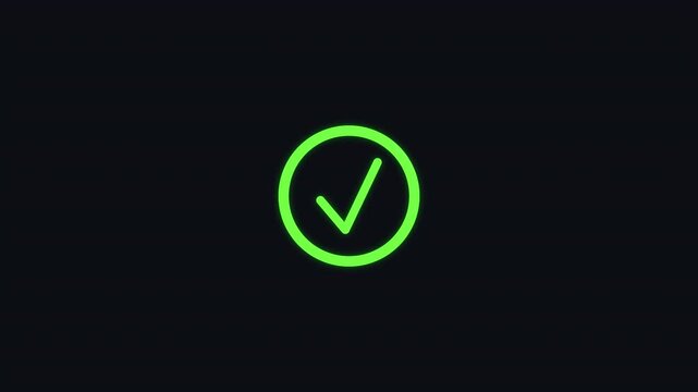 Green Check Mark Success Icon Animation on Dark Background
green check mark, check mark animation, success icon, checkmark, success animation, confirmation icon, approved, completed, verification, gre