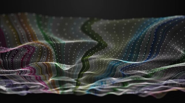 Fantastic video animation with particle wave object in slow motion, 4096x2304 loop 4K