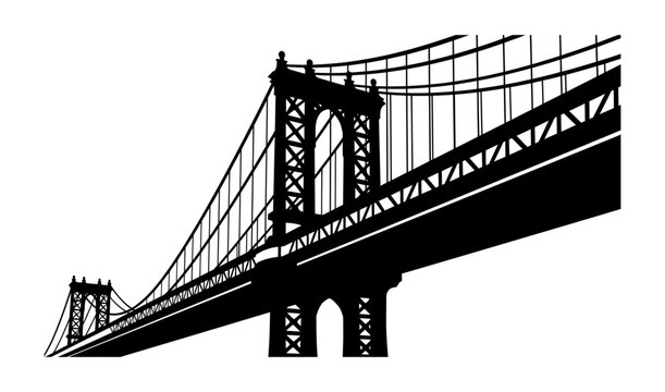 Black silhouette of the manhattan bridge in new york city isolated on a white background for graphic design