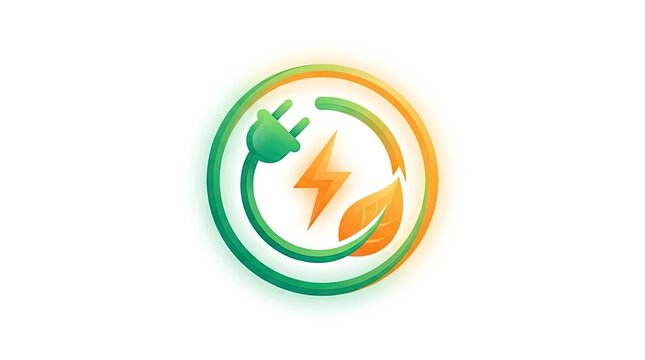 Green energy icon with plug leaf and lightning.