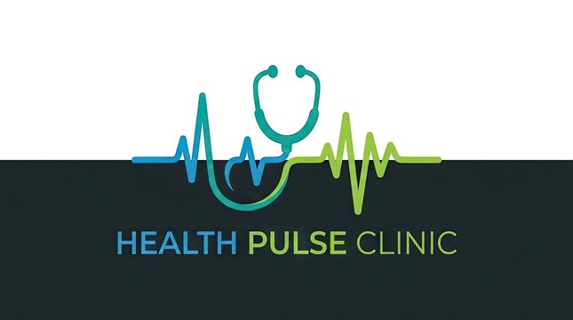 Health pulse clinic logo with stethoscope and heartbeat line.