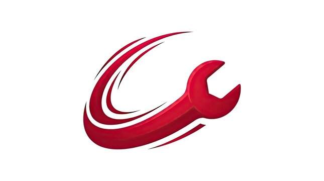 Red wrench tool with dynamic motion lines icon.