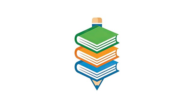 Stacked books and pencil education emblem.