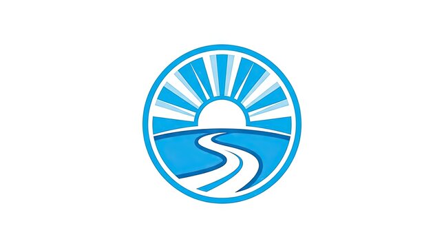 Sun and winding path circular logo icon.