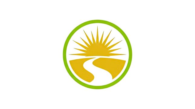 Winding path leading to sun in green circle icon.