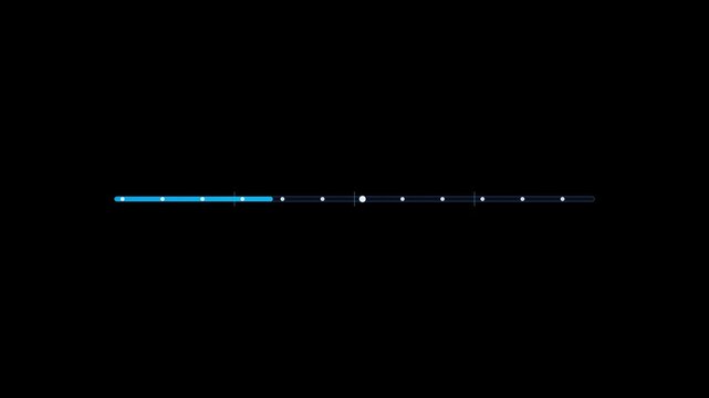 Minimalist digital loading bar on black background. Blue progress indicator animation. Futuristic interface status bar for web and app design.