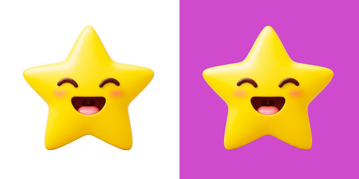 Cute yellow star character with happy smiling face 3D transparent png