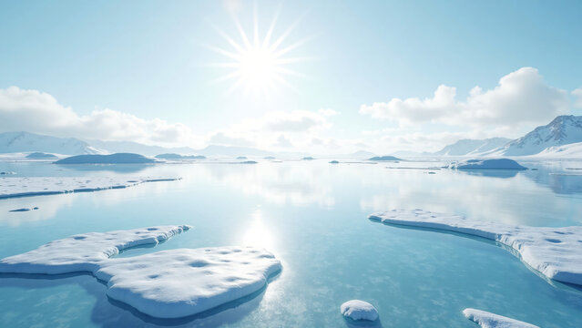 Frozen Lake Under Polar Sky With Earth Reflection
