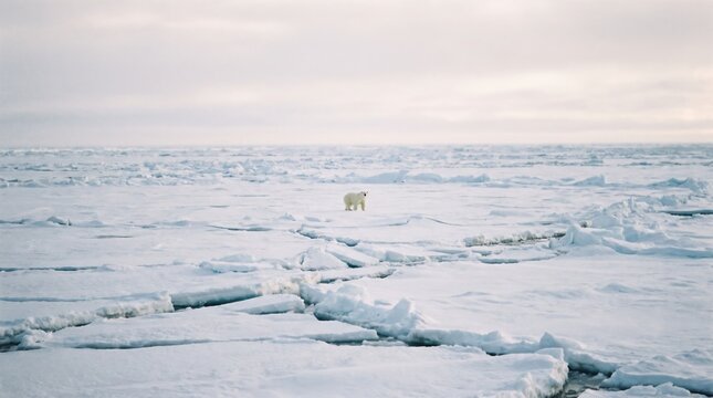 Polar bear alone on a vast icy Arctic landscape