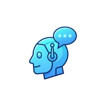 AI chatbot robot head with speech bubble minimal flat vector icon isolated on transparent background
