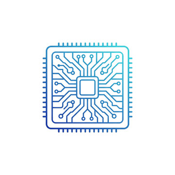 Artificial intelligence processor chip with circuit board, minimal flat vector icon isolated on transparent background