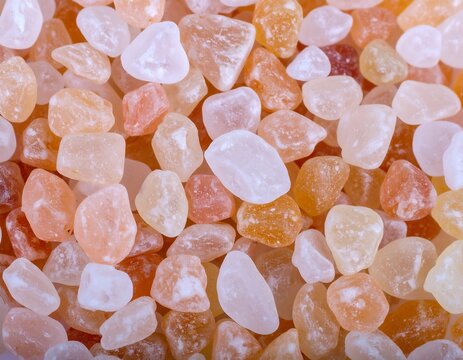 Colored salt crystals close up scattered on a flat surface