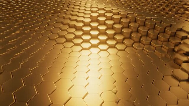 Golden hexagonal tile pattern with light reflection