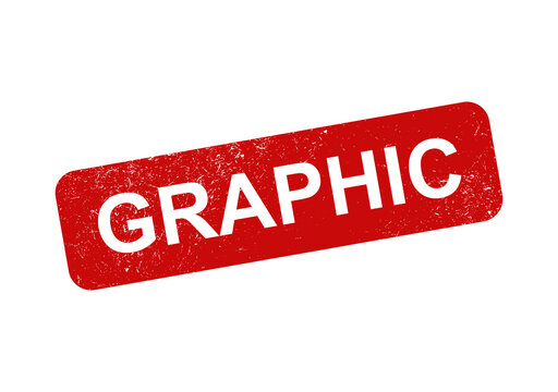 Red rectangular rubber stamp with the word graphic in a grunge style texture