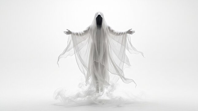 Halloween ghost on transparent background. Spirit figure. PNG . Generative Ai.