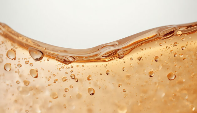 Biphasic cosmetic serum oil and water boundary macro. Skincare science.