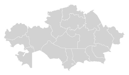Fototapeta premium Grey with White Outline Kazakhstan Map with District Borders Asian Country