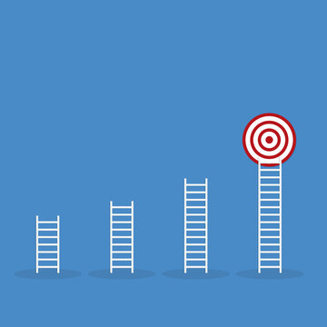 Business Growth Ladder Reaching Target, Corporate Expansion and Performance Concept