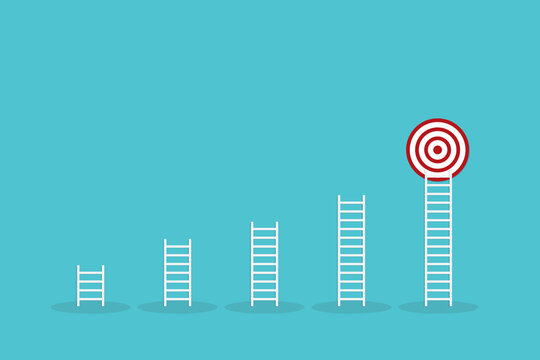 Sales Target Achievement Ladder, Business Growth and Performance Success Concept