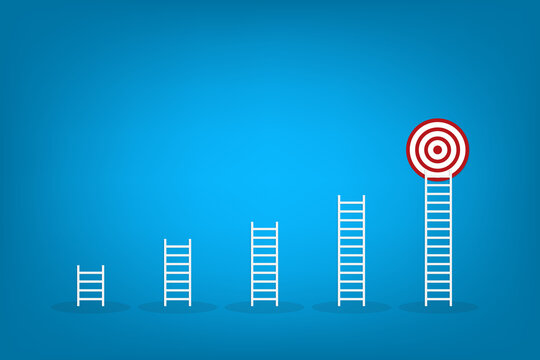 Winning Strategy Ladder Reaching Bullseye Target, Competition and Achievement Concept