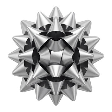 Silver gift bow isolated on transparent background