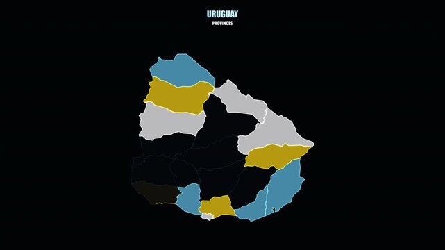 Uruguay World Map with Glowing Provinces Forming National Outline