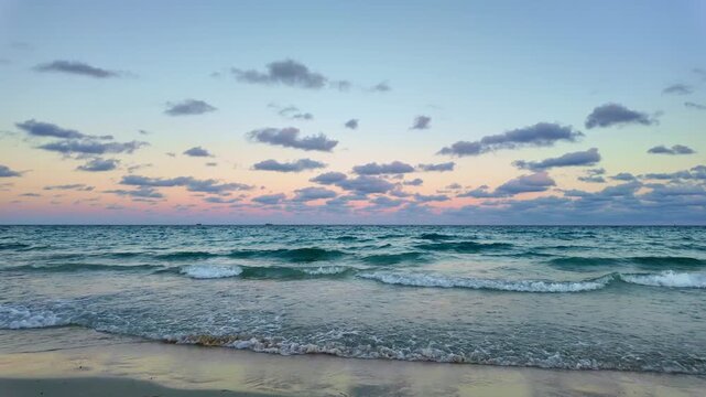 Sea horizon view. Dramatic sky and seascape at summer vacation. Skyscape with sea horizon. Scenic horizon view at sea nature. Romantic summer vacation view on seascape