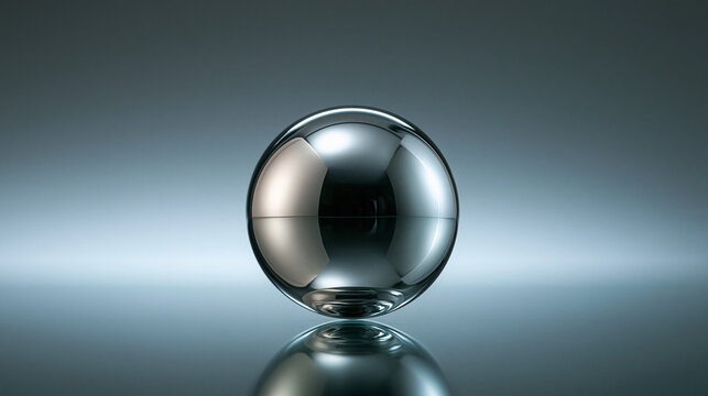 Glossy Metallic Chrome Sphere on Reflective Surface