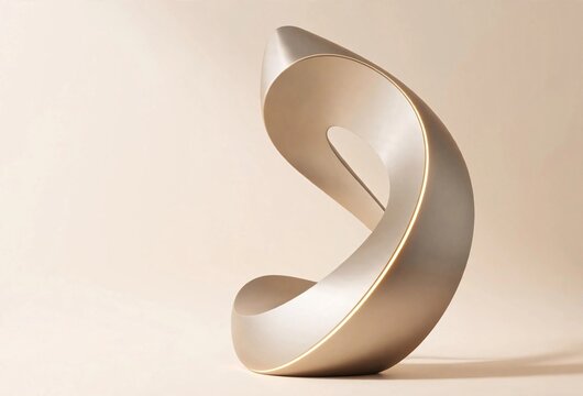 Minimalist Curved Metallic Ribbon Sculpture with Golden Edge Light