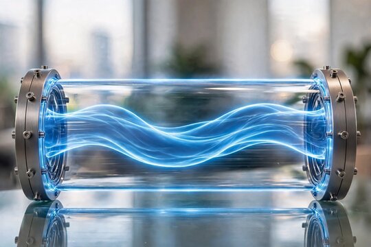 Futuristic Energy Chamber Cylinder with Luminous Blue Plasma Flow