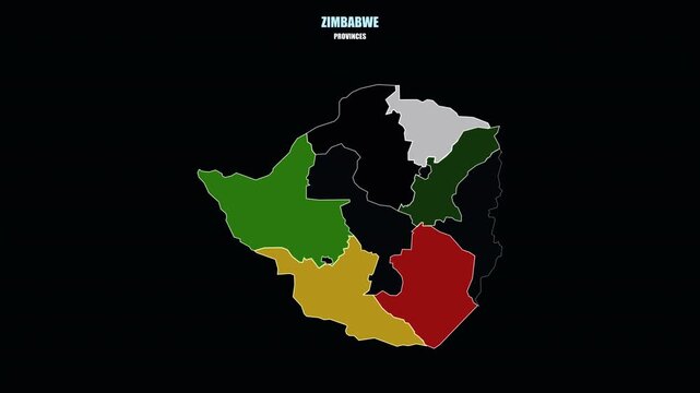 Glowing Zimbabwe Regions Assemble into Country Shape on World Map