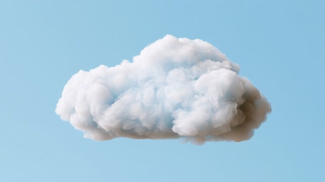Fluffy white cloud floating in a clear blue sky, illustrating concepts of weather, air, dream, freedom, lightness, and imagination with abstract beauty