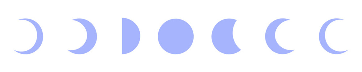Periwinkle Moon Phase Illustration Set Isolated on Transparent Background PNG Lunar Vector Symbols © House of Designs