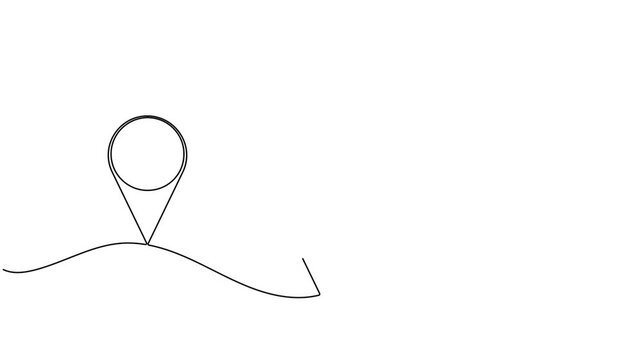 Animated of finding map marker location pin sign continuous one line drawing moving on white background animation