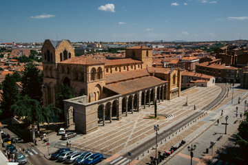 Basilica of San Vicente High Angle View and Town Square in Avila Spain © WK