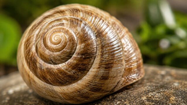 Snail Shell Close Up Spiral Pattern in Nature. Concept of fibonacci spiral, macro nature.