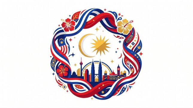 Malaysia national day celebration illustration isolated on white background
