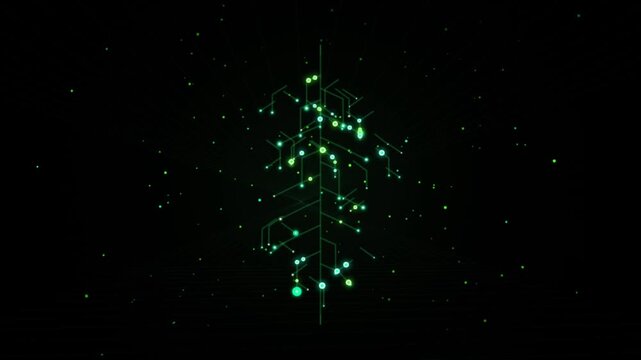 Glowing Green Circuit Tree Digital Technology Animation