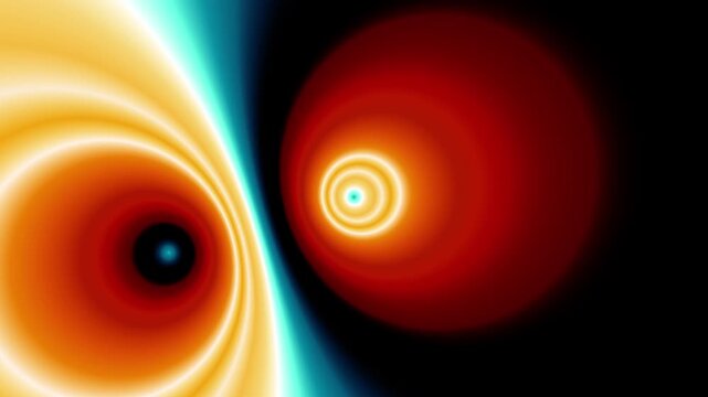 Hypnotic blue, orange vortex loop abstract 3D background. Spinning gradient spiral. Magnetic force field or science concept. Mesmerizing motion background.