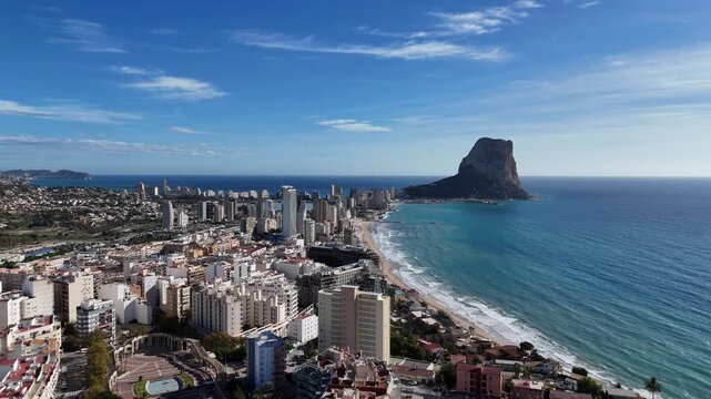 Aerial View of Calpe Spain with Penon de Ifach and Coastline