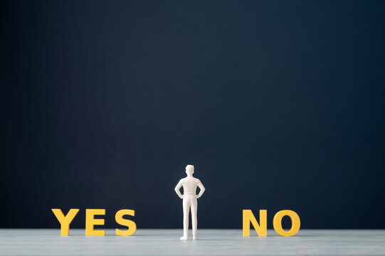 Yes or no decision concept with person choosing between two options