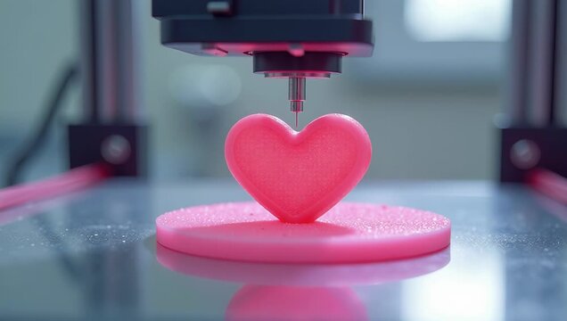 Heart Shaped Object Being 3D Printed in a Modern Workshop