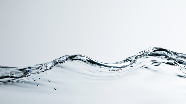 Pure Water Wave with Bubbles on White Background